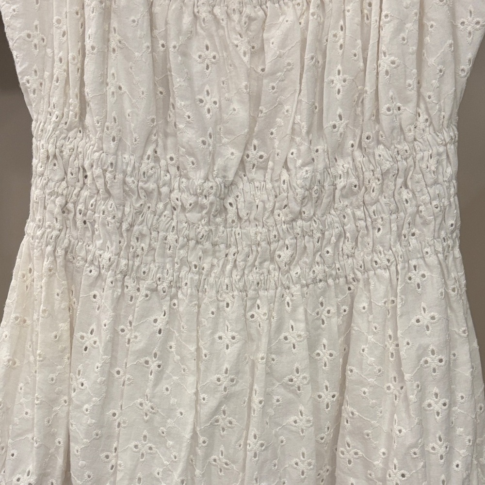 Capulet Anthropologie White Smocked Eyelet Mini Dress XS Gemma Eloise - Picture 6 of 10